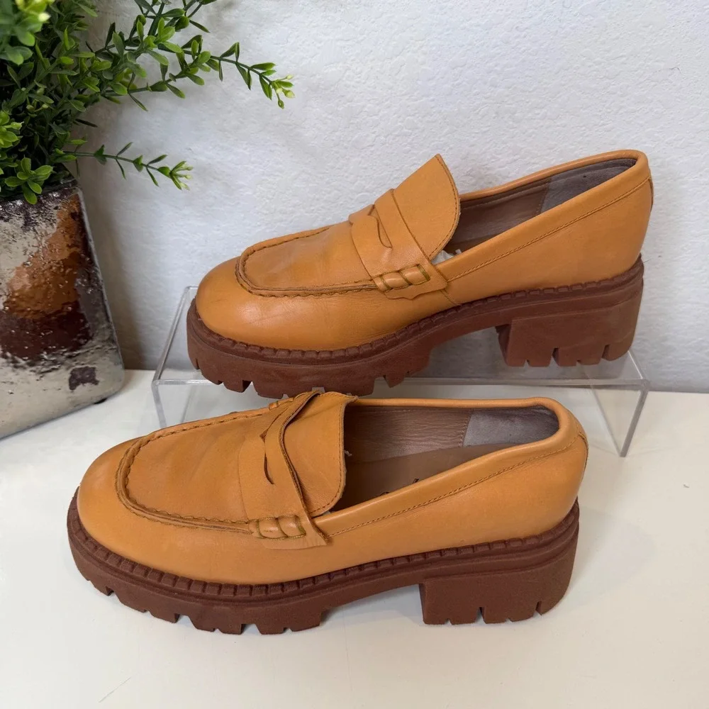 Free People Penny Loafers Womens Saffron Leather Chunky Lug Sole Academia 38